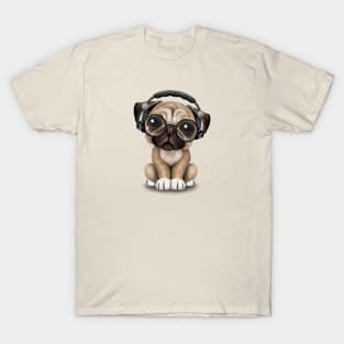 Cute Pug Puppy Dj Wearing Headphones and Glasses T-Shirt